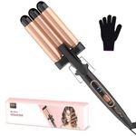 Hair Waver Hair crimpers for Women- 3 Barrels Hair Curler with Adjustable Temperature， Ceramic Waver Mermaid Hair Culer for Long Hair and Short Hair， Dual Voltage