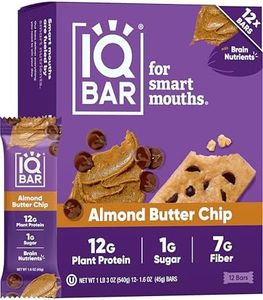IQBAR Brain and Body Keto Protein Bars - Almond Butter Chip Keto Bars - 12-Count Energy Bars - Low Carb Protein Bars - High Fiber Vegan Bars and Low Sugar Meal Replacement Bars - Vegan Snacks