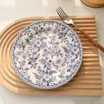 Home Treasure Shope Asian Vintage Ceramic Blue White Porcelain 8.5" Embossed Salad Plates Serving Plates for Dessert, Pasta, Steak, Dishwasher and Microwave Safe