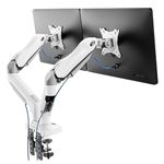HUANUO White Dual Monitor Arm Desk Mount for 13 to 32 Inch Screens, Dual Monito Stand for Curved Flat Screens, Double Monito Arm VESA Mount 75 & 100 mm