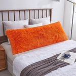 XeGe Shaggy Faux Fur Body Pillow Cover, Fluffy Long Bed Pillow Case with Zipper Closure, Soft Decorative Plush Furry Body Pillowcase, Fuzzy Hug Pillow for Kids Children Girls Women 20"x54", Orange