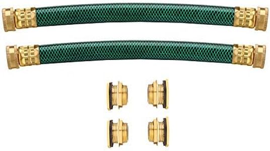 WADEO Rain Barrel Connector Kit Pack of 2, Rain Barrel Linking Kit with Two 12 Inch Hoses and Four Brass Bulkhead Tank Fittings（Green）