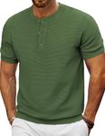 PJ PAUL JONES Men's Short Sleeve Shirt Knitted Textured Shirts Fitted Button Summer Beach Sweatshirt Army Green