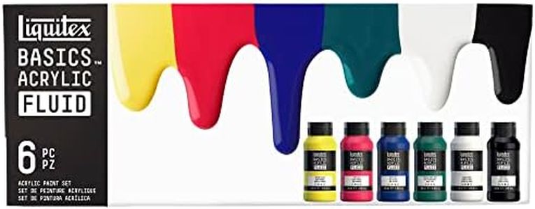 Liquitex 3699430 Basics Fluid Acrylic Paint Set with Flowing Consistency, Quick Drying, Lightfast, Waterproof, Water-based, 6 Colour Sets of 118 ml Bottles