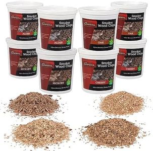 Camerons All Natural Extra Fine Cut BBQ Wood Chips - 2 Alder, 2 Cherry, 2 Oak, 2 Hickory (8 Pints, 0.473L ea)- Sawdust Shavings for Smoking Guns, Smokers, Smoke Boxes, Grill- Barbecue Variety Gift Set