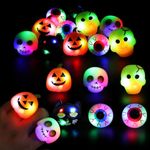 FINGOOO 12 Pcs Halloween LED Light Up Rings for Kids, Pumpkin Eyeball Skeleton Neon Rings Party Bag Fillers Party Favours