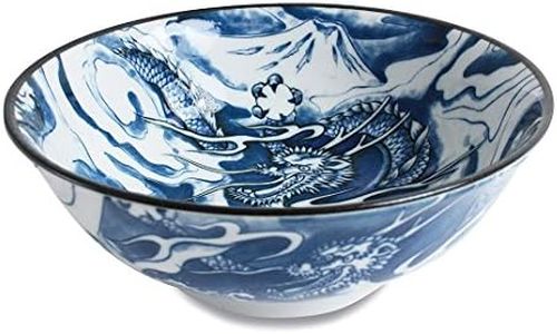 Happy Sales HSXLB-DRGBL8, Japanese XL Bowl 8" D Multi Purpose Ramen Udong Soba Tempura Noodle Pho Donburi Rice Tayo Bowl, Blue Dragon