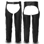 Touch&Torn Leather Chaps All Weather Comfort, Adjustable, & Rash Protection Motorcycle Chaps for Men Motorcycle Over Pants (Black, 44 Waist)