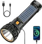 Flashlight, Solar/Rechargeable Multi Function 1000 Lumens LED Flashlight, with Emergency Strobe Light and 1200 Mah Battery, Emergency Power Supply and USB Charging Cable, Fast Charging