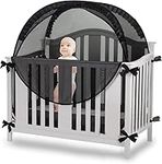 Baby Crib Tent - Premium Toddler Crib Topper to Keep Baby from Climbing Out - See Through Mesh Crib Net - Mosquito Net - Pop-Up Crib Tent Canopy to Keep Infant in (Black)