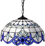 Tiffany Style Baroque Chandeliers,Mediterranean Stained Glass Shade Ceiling Lighting Fixtures, Vintage Pendant Hanging Light for Bedroom Living Room Kitchen Island,White,40cm