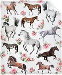 Horse Rose Throw Blanket Soft Flann