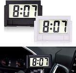 KANBIT Small Digital Car Dashboard Clock Battery Operated 2 Pieces Big Clear LCD Time Display with Strong Adhesive Mini Stick On Car Watch for Automotive, Motorcycle &Truck (Black, White)