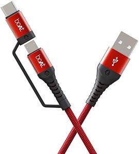 boAt Deuce USB 300 2 in 1 Type-C & Micro USB Stress Resistant, Sturdy Cable with 3A Fast Charging & 480mbps Data Transmission, 10000+ Bends Lifespan and Extended 1.5m Length(Martian Red)