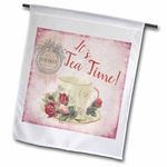 3dRose Nostalgic Illustration It is Teatime with Vintage Tea Cup - Garden Flag, 12 x 18-inch (fl_276298_1)