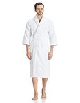 Amazon Brand - Solimo 100% Cotton Unisex Bathrobe, Brilliant White, Large, Set of 1