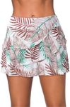 Aleumdr Women's Swim Skirt Swimsuit Bottom with Shorts Waistband Swimdress Ruffle Swim Bottoms Blue Flower Small