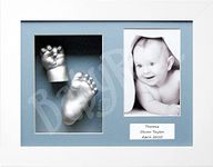 BabyRice Baby Casting Kit with White 12x9 Shadow Box Display Frame, Silver Paint for Hand, Foot Casts (Blue/Blue)