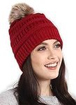 Brook + Bay - Beanie Hats for Women, Pom Pom Hat Soft Chunky Knit Beanie for Cold Weather, Stocking Cap for Women Winter Hats, Maroon, One Size