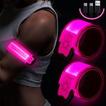 Running Lights for Runners(2 Pack), LED Armbands for Running, USB Rechargeable Reflective Armbands, High Visibility Light Up Band for Runners, Bikers, Walkers, Pet Owners (pink)