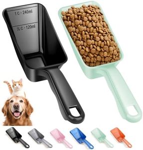 2-Pack Dog Food Scoop 1 Cup, Plastic Pet Food Measuring Scoop With Measuring Lines (1/2 & 1 Cup Markings) for Dogs, Cats, Fish, Bird（Black and Green)