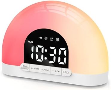 Sunrise Alarm Clock, Dimmable Digital Clock for Kids, Small Bedside Sunlight Lamp Colourful Night Light Clock, 7 Alarm Sounds, Dual Alarms, Natural Wake Up Light for Boys Girls Teens Heavy Sleepers
