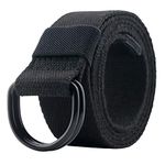 maikun Canvas Belt Men with Black Double D-ring Buckle Web Military Tactical Belt for Mens (Men Black Waist Size 31-34")