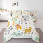 Feelyou Cartoon Animals Bedding Set Zoo Animal Comforter Set Wildlife Comforter for Women Men Room Decor Cute Lion Zebra Elephant Duvet Set Toddler Size with 1 Pillow Case