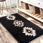 QIUKUN Boho Bathroom Rugs Coral Bath Mat Non Slip Western Geometric Bath Rug Luxury Soft Absorbent Carpet for Bathroom Shower Kitchen Entryway Bohemian Farmhouse Decor (Black, 20”X 30”)