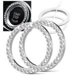 Orrdice 2 Pcs Crystal Rhinestone Ring for Car Decor, Bling Decor Car Emblem Sticker, Push to Start Button,Key Ignition Starter, AC Control Knobs, Volume and Tune Knobs, Gift for Her (Silver)