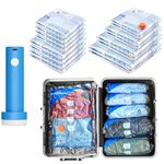 16Pack Vacuum Travel Bags with Portable Electric Pump,(2J/2L/2M2S/4 ROLLER BAG/4 SMALL ROLLER BAG),Travel Vacuum Bag with Pump, vacuum seal bags for clothing travel