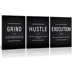 Canvas Painting Wall Art, Grind Hustle Execution Motivational Wall Art Decoration Posters Prints for Living Room Bedroom, Office Decor, Gallery-Wrapped Canvas Art Set Framed 3PCS