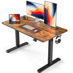 FEZIBO Height Adjustable Electric Standing Desk, 120 * 60cm Stand up Table, Sit Stand Home Office Desk with Splice Board, Black Frame/Rustic Brown Top