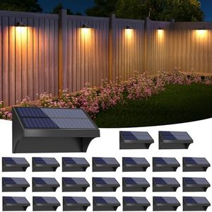NIORSUN Outdoor Fence Lights, 24 Pack Waterproof LED Solar Fence Lights with 1500mAh Battery, Warm White/Cool White/RGB, Easy-to-Install Wall Light for Deck, Patio, Railing, Stairs, Backyard – Black