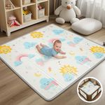 Foldable Baby Play Mat - PIGLOG 50X50 Waterproof Playpen Mat for Babies and Toddlers Kids, Safe Foam Playmat for Tummy Time, Reversible Playmats, Portable Baby Floor Mat for Infant,Sun