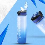 Attro Motivational 1 Liter Quotes & Time Marker Dual Colour Sports Plastic Bottle BPA Free, Leak Proof Sipper Bottle for Gym, Office, Workout-Dark Blue Sky Blue