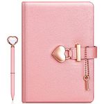 Heart Shaped Lock Diary with Key + Heart Diamond Pen Set for Girls PU Leather Cover Journal Personal Planner Organizers Secret Notebook for Women (Pearl Pink, B6(18 * 13.5CM))