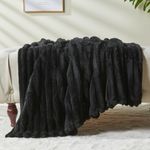 NEWCOSPLAY Super Soft Throw Blanket Black Premium Silky Flannel Fleece 3D Ribbed Jacquard Lightweight Bed Blanket All Season Use (Black Ribbed, Throw(40"x50"))