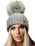 4sold Rita Womens Girls Winter Hat Wool Knitted Beanie with Large Pom Pom Cap SKI Snowboard Hats Bobble Gray