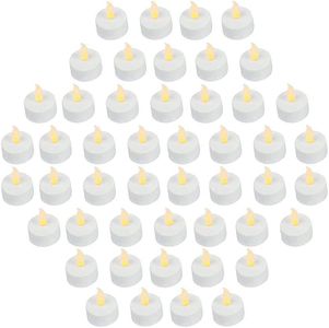 VIROSA Realistic and Bright Battery Operated Flickering Flameless Tea Light Led Candles, Batteries Included - Yellow (Pack of 48)