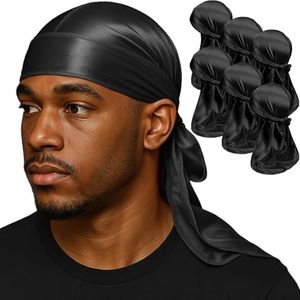 6PCS Silky Durags for Men Wave, Satin Doo Rags for 360, 540, 720 Waves Black