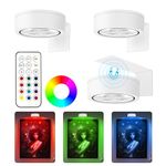 3Pcs Picture Light Battery Operated, 13 RGB Color Magnetic Led Art Display Light for Picture Frame Artworking, Wireless Painting Light with Remote Control, Party Home Wall Decor Puck Light, White-RGB