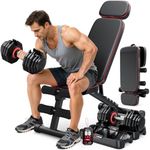 XDDIAS Workout Bench, 10 Backrests Adjustable Weight Bench with Extended Headrest, 800LBS Foldable Weight Bench for Home Gym, Bench with A Pair of 16 Level 80LB Adjustable Dumbbells Set
