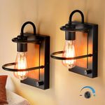 AOLALA Dimmable Wall Sconces Set of 2 with Switch, Industrial Sconces Wall Lighting Fixtures with Faux-Wood Matte Black Finish Wall Lamp