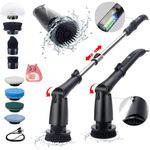 Black Electric Spin Scrubber, 2024 New Full-Body IPX7 Waterproof Bathroom Scrubbe with Power LCD Display, Adjustable Extension Handle, Cordless Electric Cleaning Brush for Bathroom, Kitchen Cleaning
