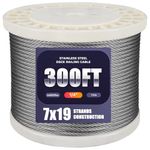 300FT 1/4" Stainless Steel Cable for Deck Cable Railing System, Premium T316 Cable Kits, 7x19 Strands Construction Braided Stainless Wire, 1/4 inch Wire Rope Cable, Yard Zipline