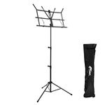 TIGER MUS56-BK Easy Folding Sheet Music Stand with Bag - Portable Folding Music Stand - Black