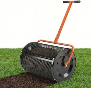 Costway Compost Spreader, 61cm Peat Moss Spreader Roller w/Height-Adjustable T-Shape Handle, Heavy-Duty Metal Mesh Basket for Seeding Planting, Manure Soil Spreader for Garden Lawn (Orange)