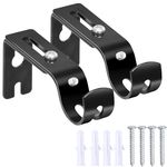 Curtain Rod Brackets Adjustable Curtain Rod Holder with Screws Heavy Duty Curtain Rod Hanging Brackets for Poles Wall Rods, Set of 2, Black