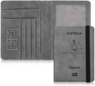 Passport Holder Cover Wallet for Men and Women, RFID Blocking Leather Card Slots PU Leather Card Holder Passport Case Travel Documents Organizer and Protector - Grey